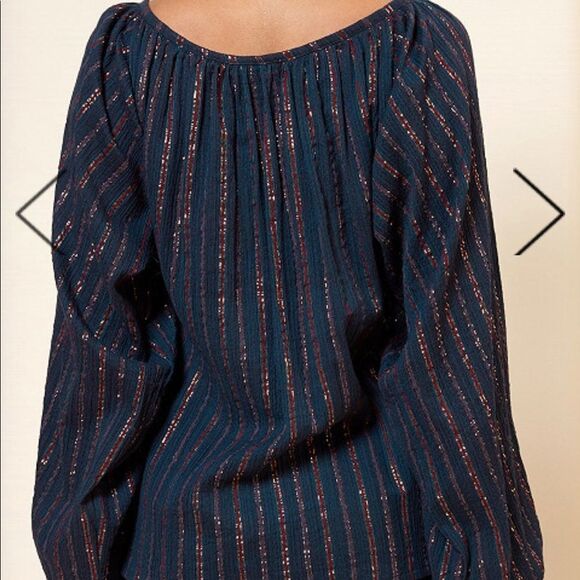 🎀Mes desmoiselles Paris women’s S blue metallic long sleeve crop cotton blouse - Picture 3 of 8